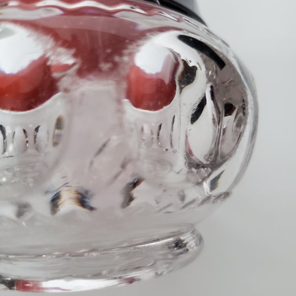 Vintage MCM Cranberry Glass Bowl Vase Candleholder Scalloped Ruffled Rim Regency - Picture 6 of 8